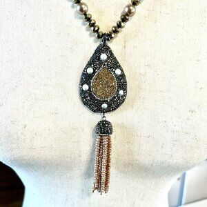 Large Marcasite Crystal Faux Pearl Beaded Elegant Fashion Statement Necklace